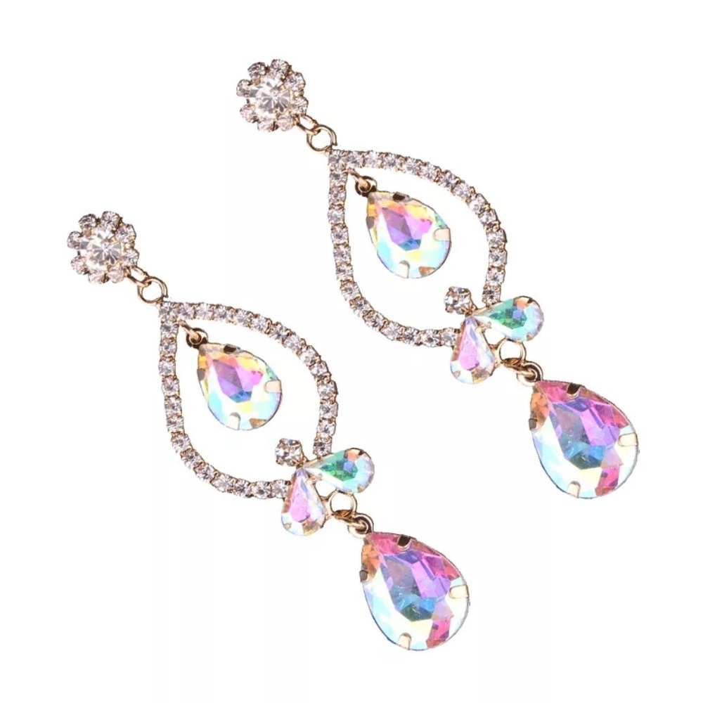 Rhinestone Earrings AB Crystal Wedding Bridal Bridesmaid Prom Earrings Dangle